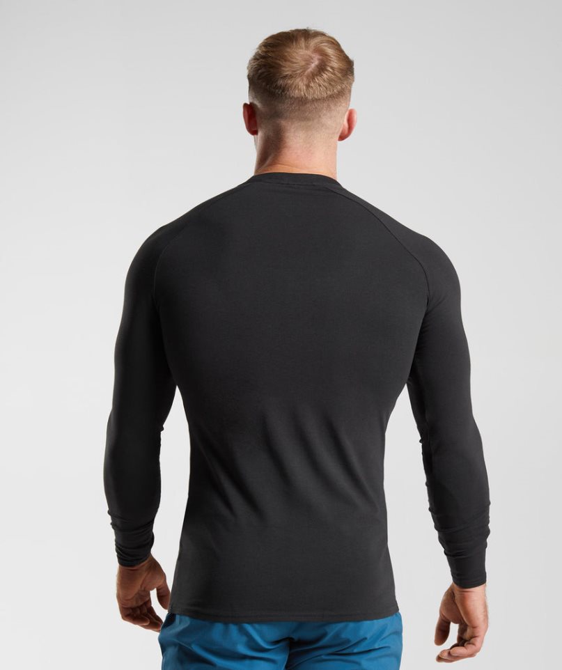 Men's Gymshark Apollo Long Sleeve T-Shirts Black | NZ 7BUANE